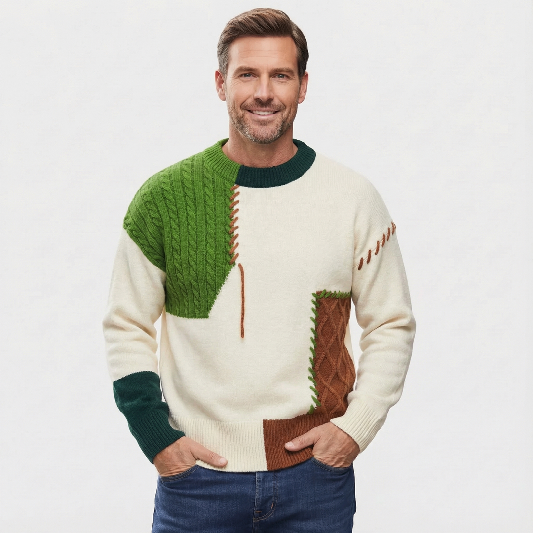 Elias – Herren Pullover mit Patchwork Design