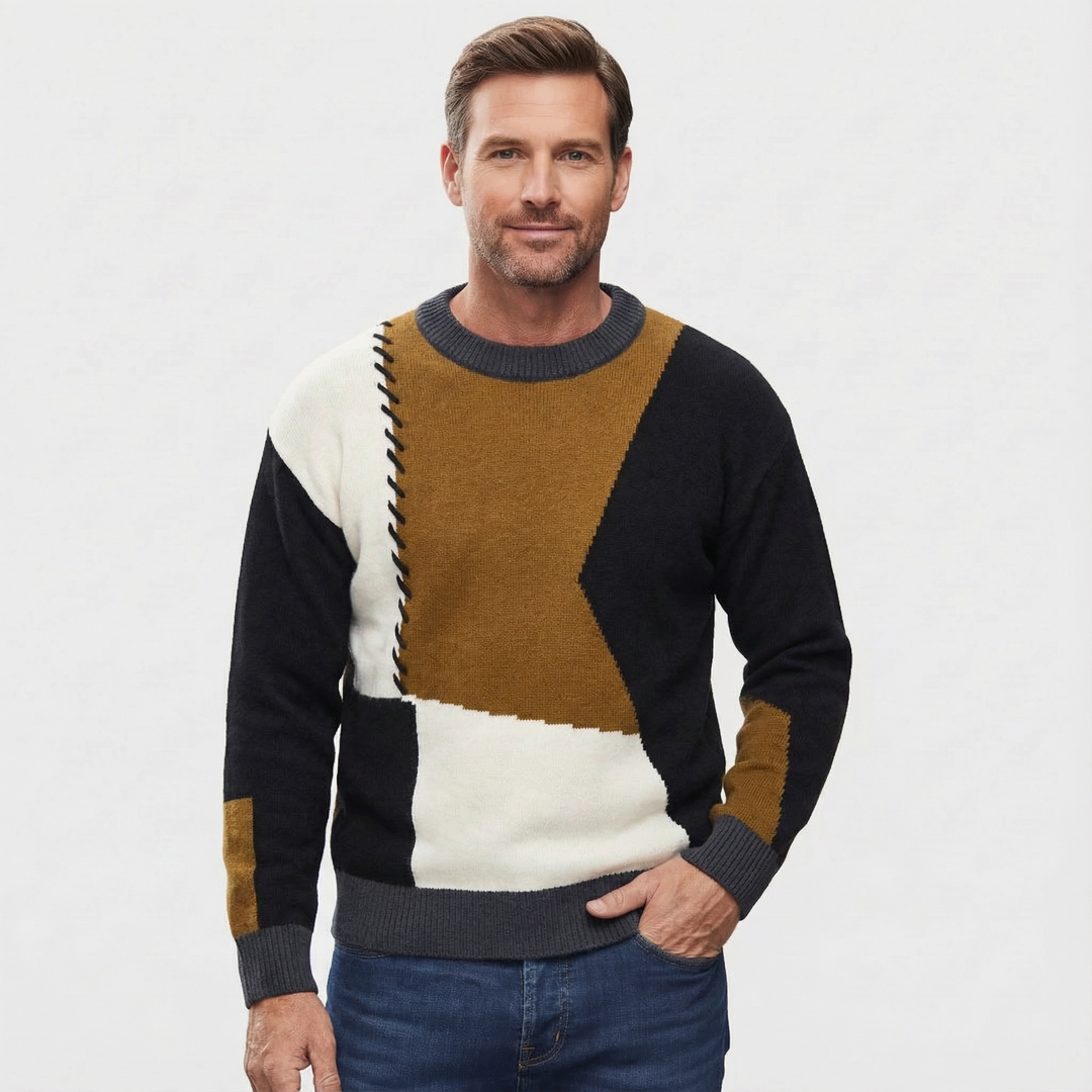 Elias – Herren Pullover mit Patchwork Design