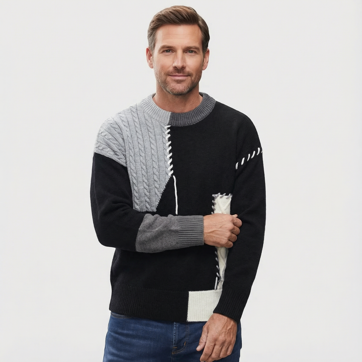 Elias – Herren Pullover mit Patchwork Design